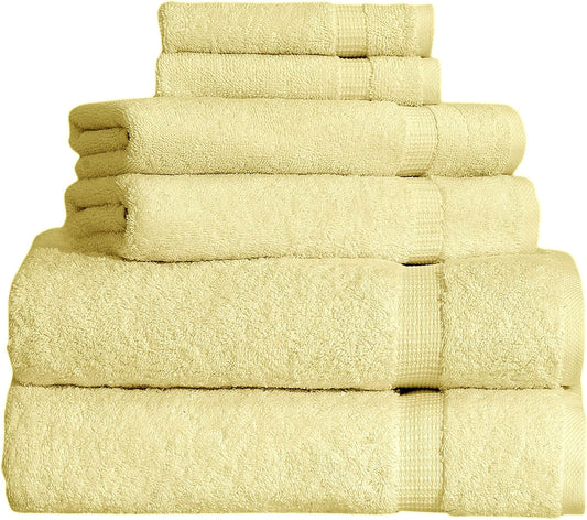 SALBAKOS 100% Turkish Cotton 6-Piece Towel Set | Heirloom Quality Hotel & Spa Collection | Soft, Super Absorbent 2 Washcloth, 2 Hand, 2 Bath Towel Sets | Made in Turkey (Yellow, 6 Piece Towel Set)
