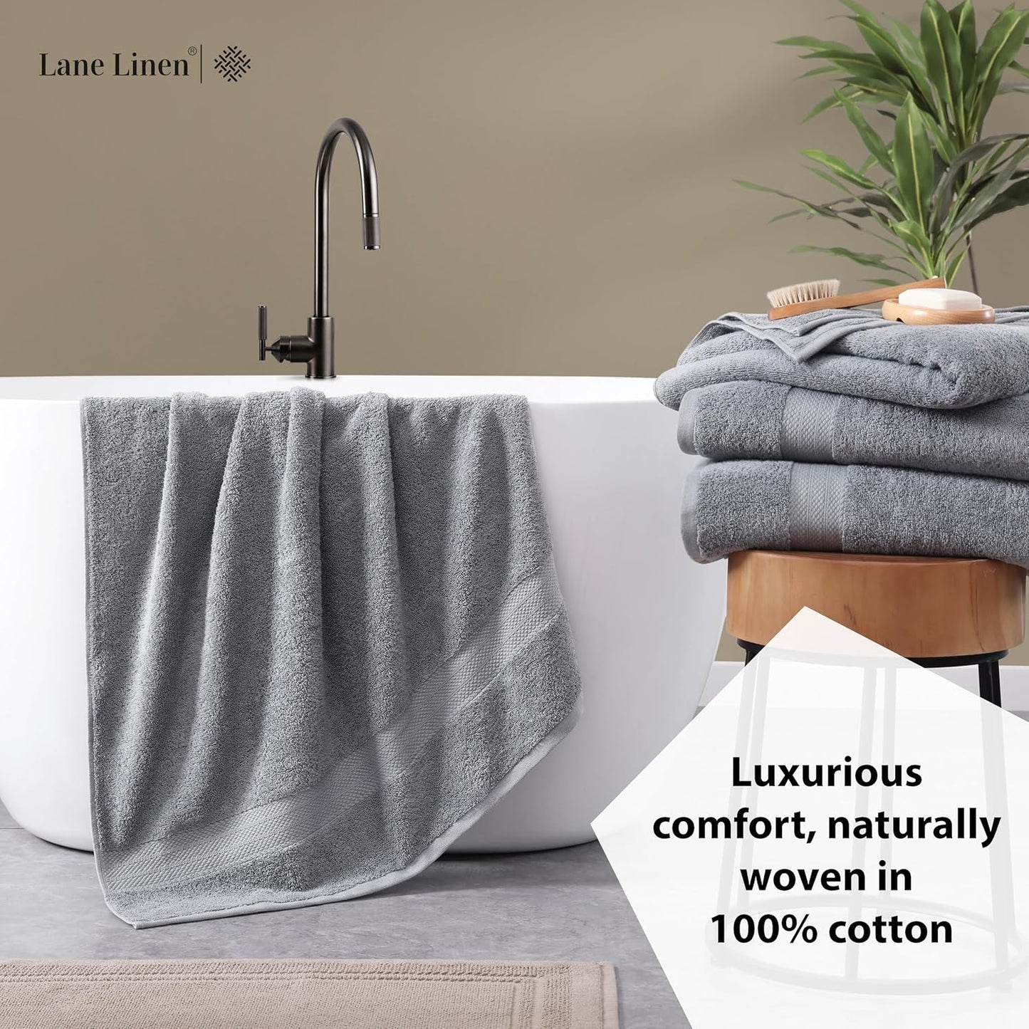 LANE LINEN 100% Cotton Bath Towels Set of 4 (28"x54") - Ring Spun Mercerized Cotton Extra Large Bathroom Towel Sets - Quick Dry, Soft & Absorbent Grey Towels Set - Pre Shrunk, Fade Resistant - Grey
