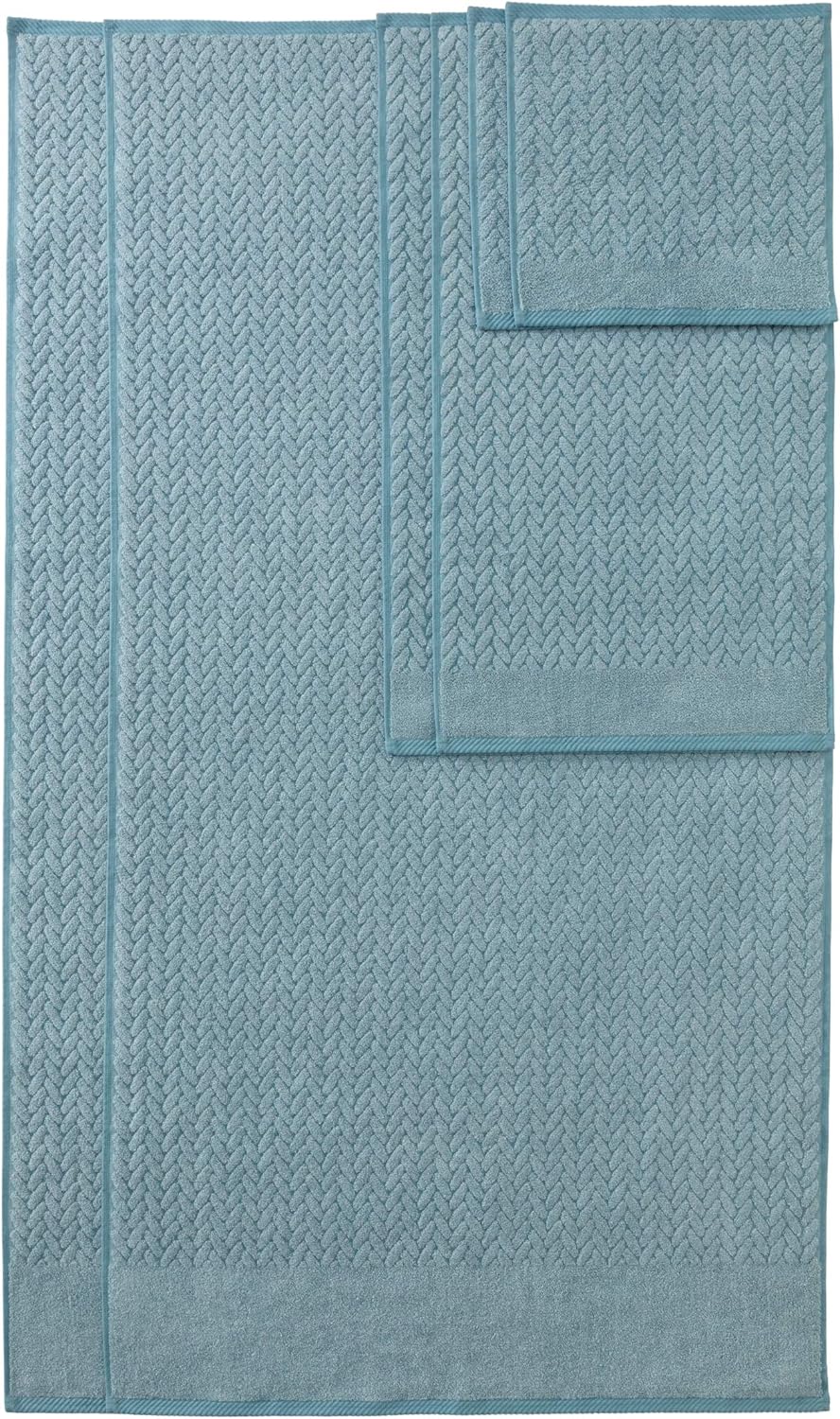 Texere 100% Organic Cotton Jacquard 650 GSM Premium Bath Towel Sets - Extra Absorbent Quick Dry and Plush, 2 Large Bath Towels, 2 Hand Towels, 2 Washcloths (Cable, Smoke Blue, 6 Piece)