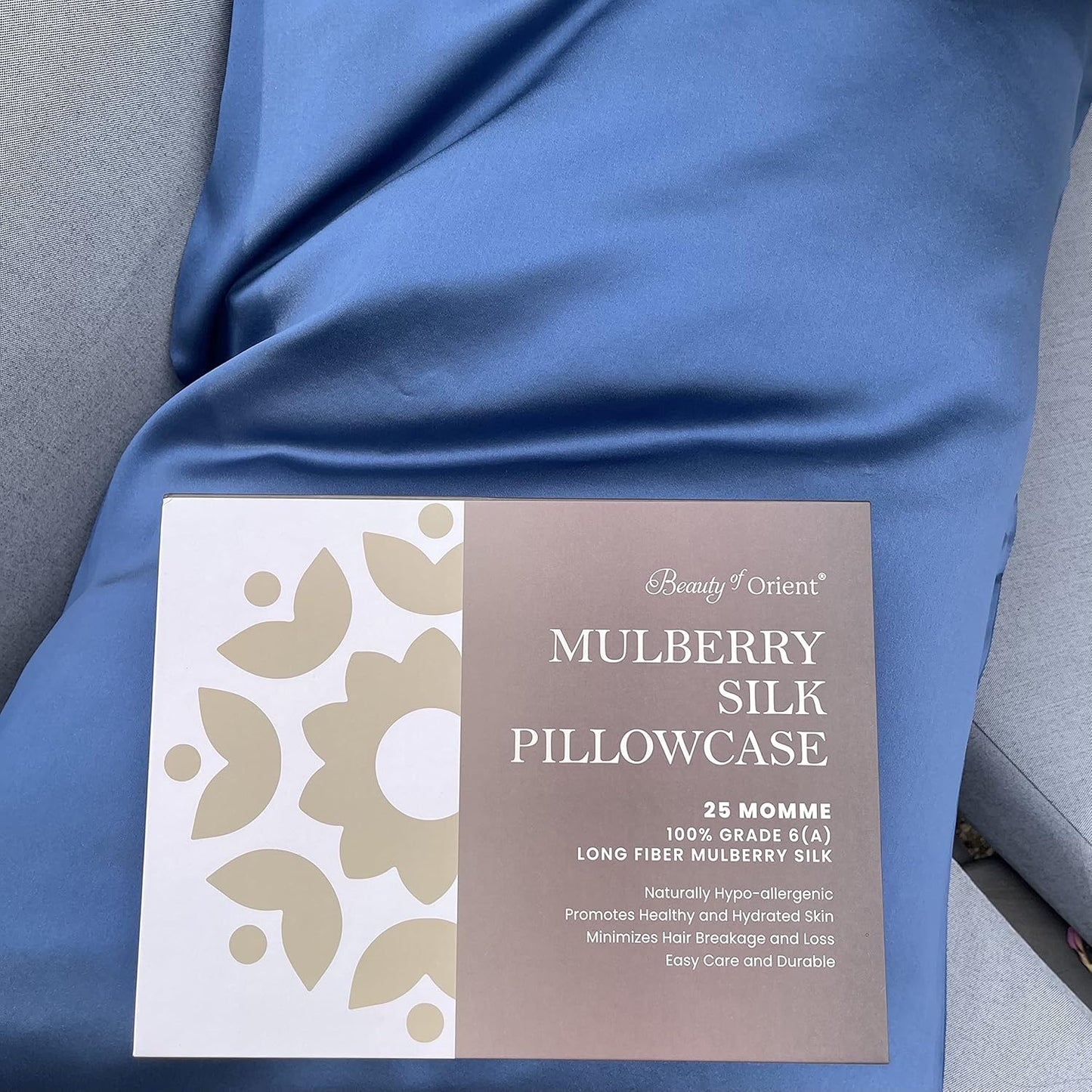 25 Momme Premium Mulberry Blue Silk Pillowcase for Hair and Skin | Handcrafted Hypoallergenic & Anti-Acne Silk Pillow Cases with Zipper | Standard - 20" x 26", Ocean