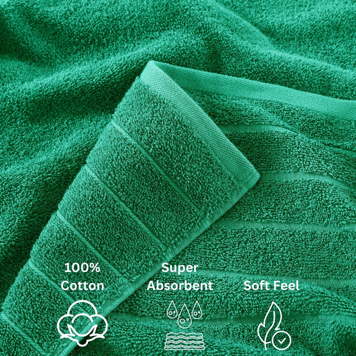 Casa Platino 100% Mercerized Cotton Bathroom Towel Set - 8 Pieces, Hotel Quality - Super Soft & Highly Absorbent - Ring Spun - 2 Large Bath Towels, 4 Washcloths, 2 Hand Towels - Family Pack - Emerald