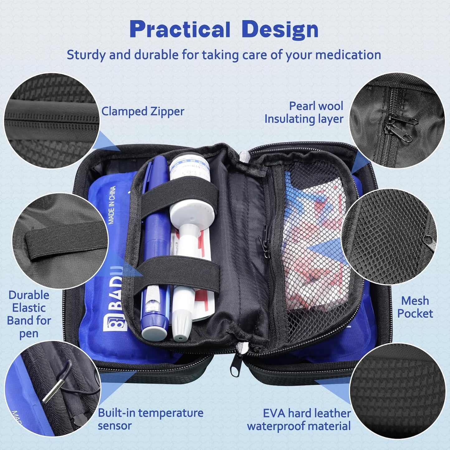 Insulin Cooler Travel Case TSA Approved Diabetic Medicine Cooling Bag with Digital Temperature Display, 2 Ice Pack