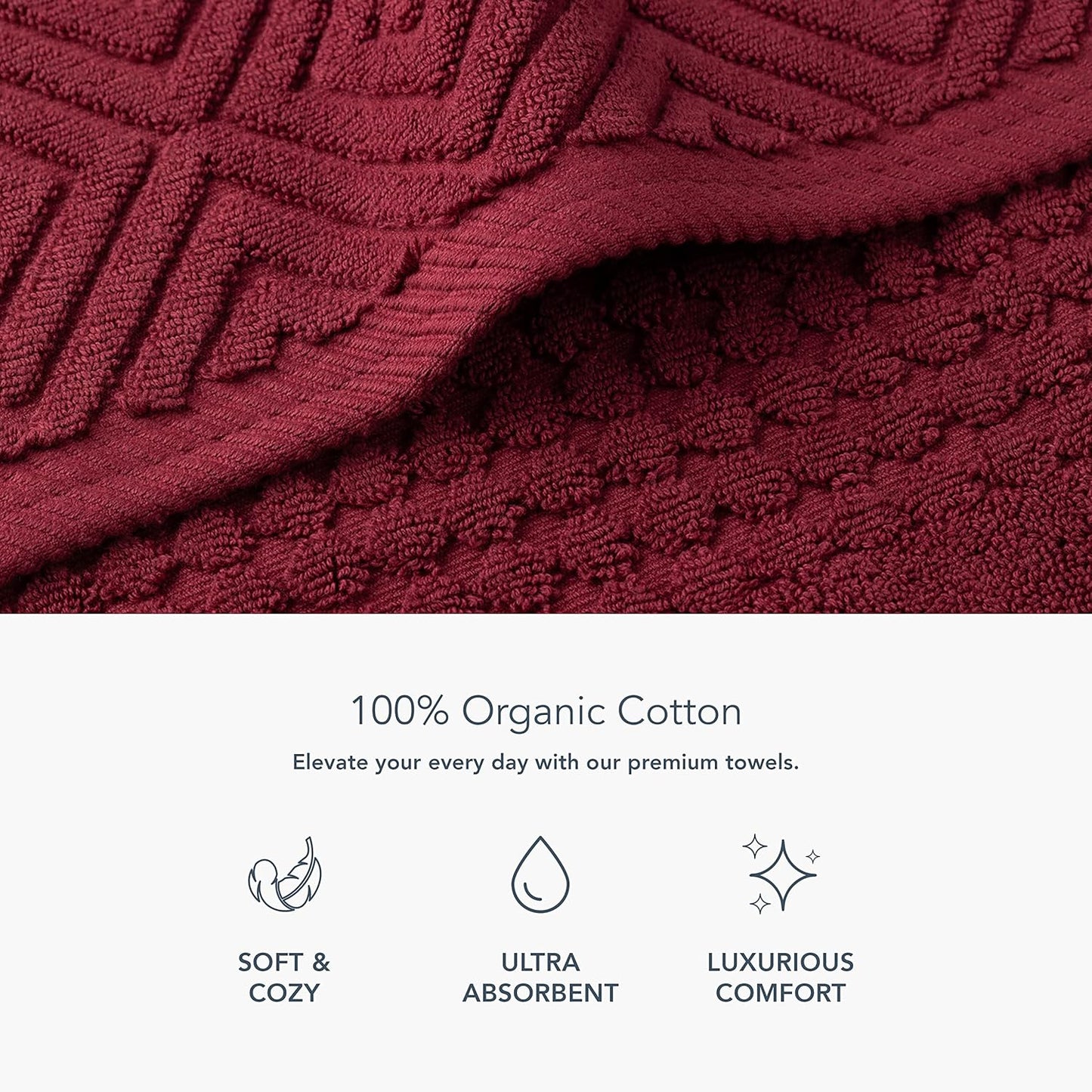 Texere 100% Organic Cotton Jacquard Towel Sets (Diamond, Merlot, 4 Bath Towels)