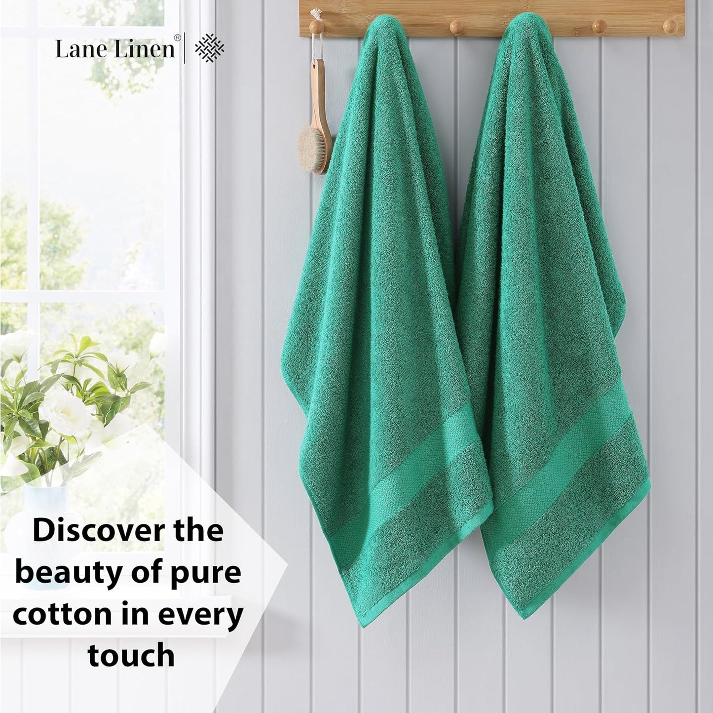 LANE LINEN 100% Cotton Bath Towels Pack of 4 (28"x54") - Ring Spun Mercerized Cotton Bathroom Towel Set - Quick Dry, Soft & Absorbent Large Bath Towels - Holds Well After Multiple Washes - Emerald