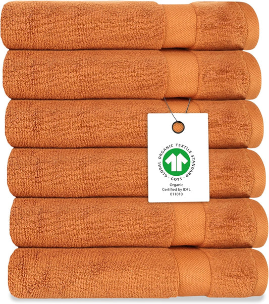 Delara Organic Cotton Luxuriously Plush Washcloths Pack of 6 | GOTS & Oeko-TEX Certified | Premium Quality Face Towels | Feather Touch Technology|650 GSM Long Staple|Soft, Quick Dry & Ultra-Absorbent