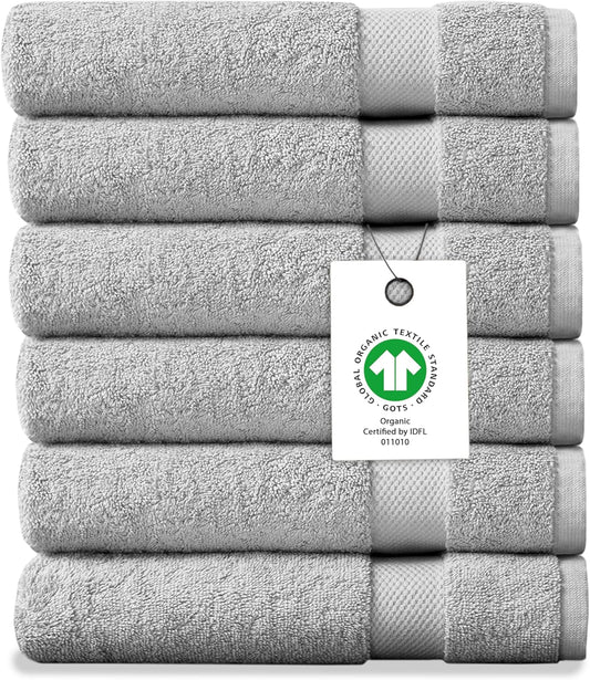 Delara Organic Cotton Luxuriously Plush Washcloths Pack of 6 | GOTS & Oeko-TEX Certified | Premium Quality Face Towels | Feather Touch Technology|650 GSM Long Staple|Soft, Quick Dry & Ultra-Absorbent