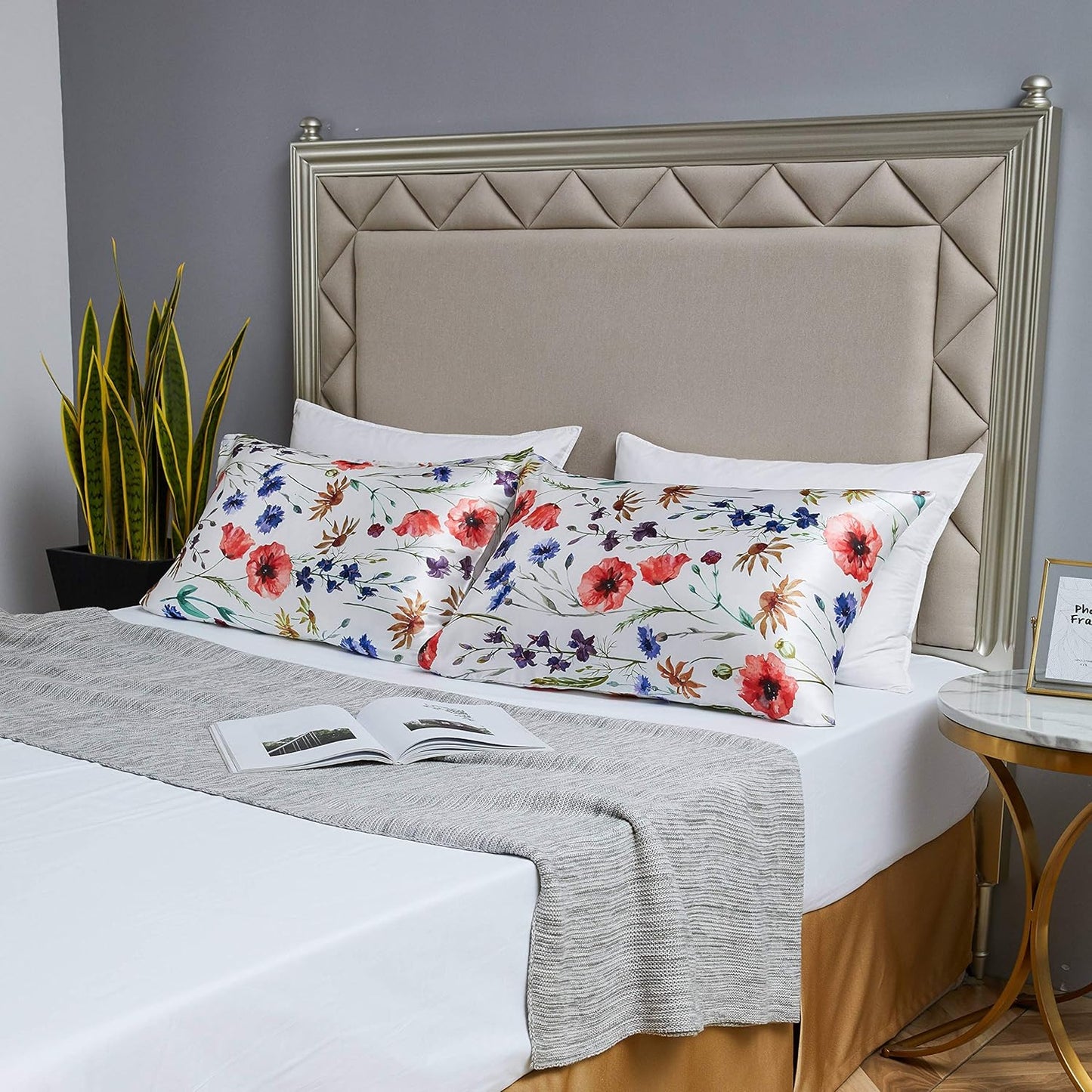 MR&HM Satin Pillowcase for Hair and Skin, Silk Satin Pillowcase 2 Pack, King Size Pillow Cases Set of 2, Silky Pillow Cover with Envelope Closure (20x40, Floral Mixted)