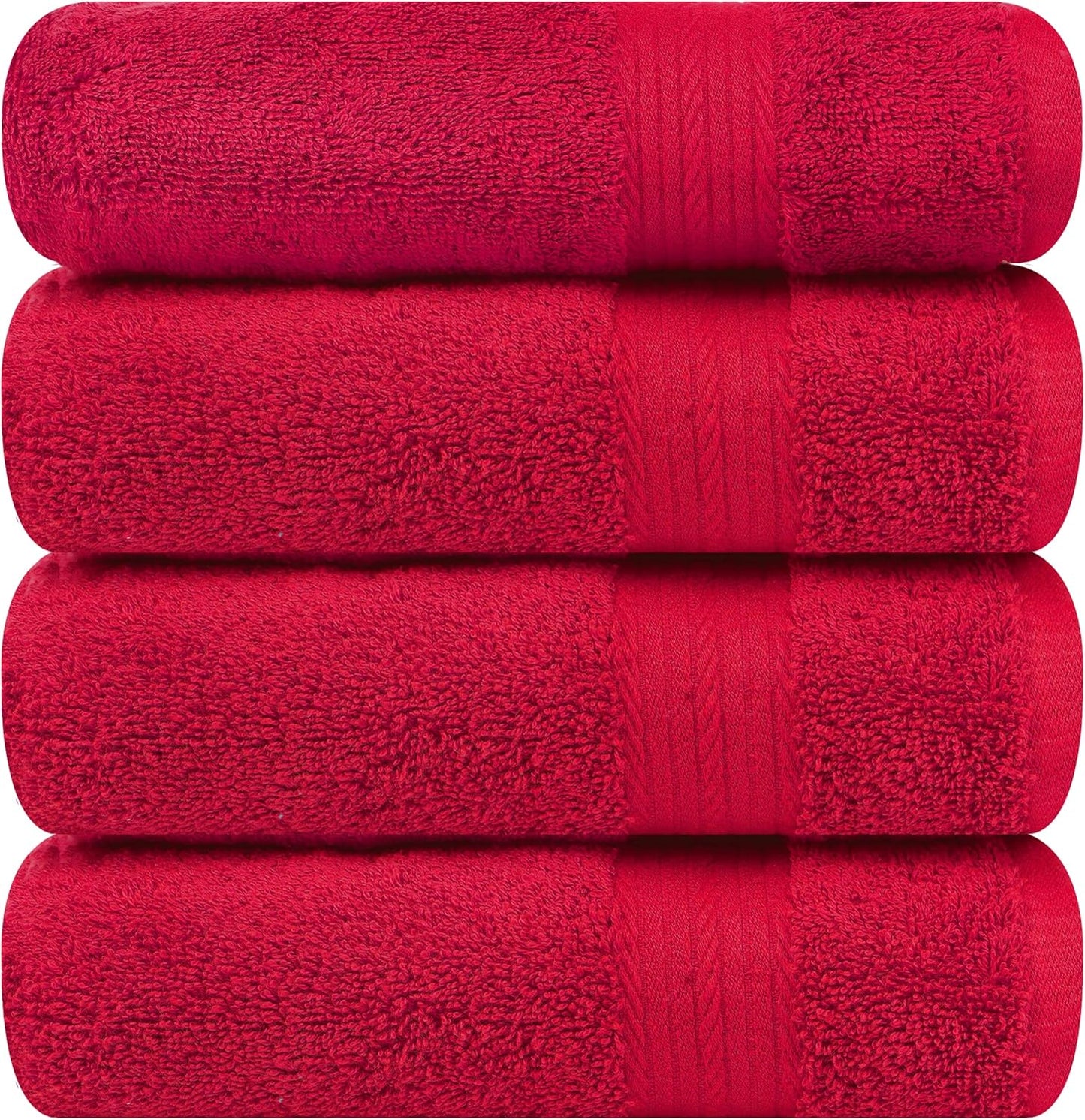 Ample Decor Hand Towel 18 X 28 Inch Pack of 4 600 GSM 100% Cotton, Soft Absorbent Thick Durable Premium Quality, for Hotel, Bathroom, Spa, Daily Use, Gym - Red