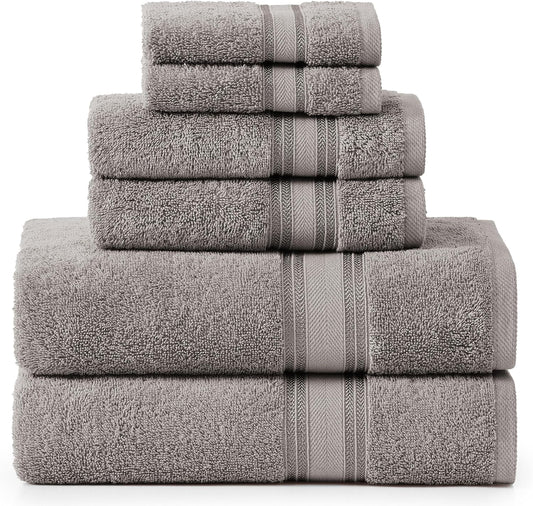 LANE LINEN Luxury Bath Towels Set - 6 Piece 100% Cotton Bathroom Quick Dry Shower Extra Aborbent Towel Super Soft 2 Hand Wash Cloths Space Grey