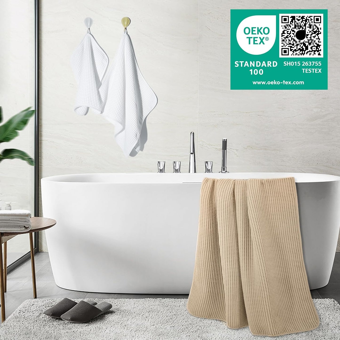 POLYTE Oversize, 60 x 30 in., Quick Dry Lint Free Microfiber Bath Towel Set, 6 Piece (Waffle Weave)