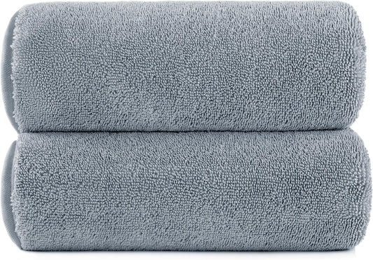 POLYTE Ring Spun Microfiber Oversize Quick Dry Lint Free Bath Towel, 60 x 30 in, Pack of 2 (Gray)