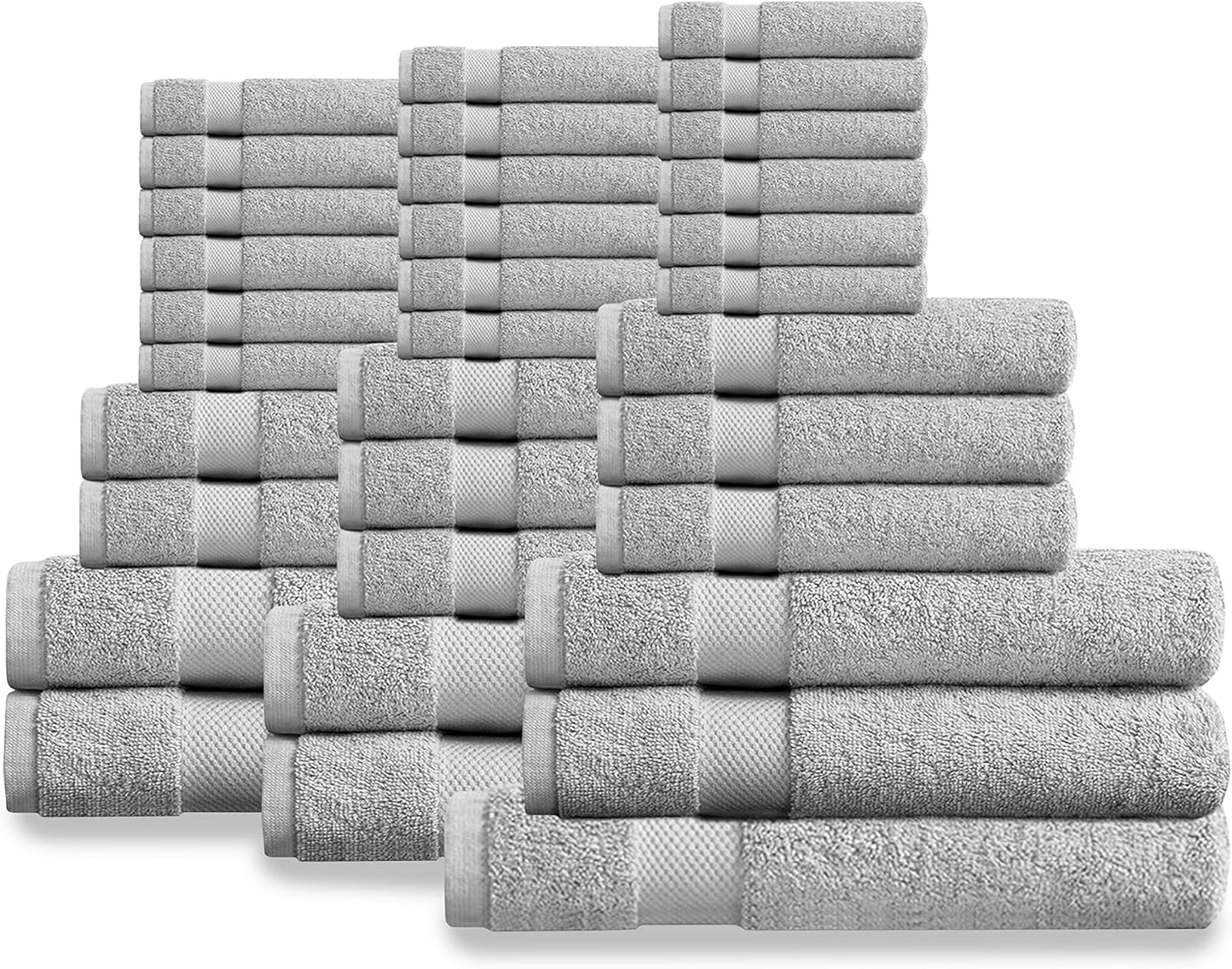 Delara Organic Cotton Luxuriously Plush Bath Towel 33 Piece Set|GOTS & Oeko-TEX Certified|Premium Hotel Quality Towels|Feather Touch Technology|650 GSM Long Staple|Soft, Quick Dry & Ultra-Absorbent