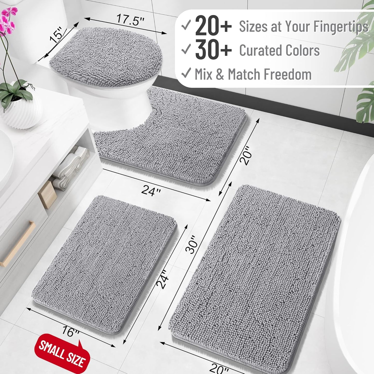 OLANLY Bathroom Rugs 47x32, Extra Soft Absorbent Chenille Bath Rugs, Rubber Backing Quick Dry, Machine Washable Bath Mats for Bathroom Floor, Tub and Shower, Home Decor Accessories, Grey