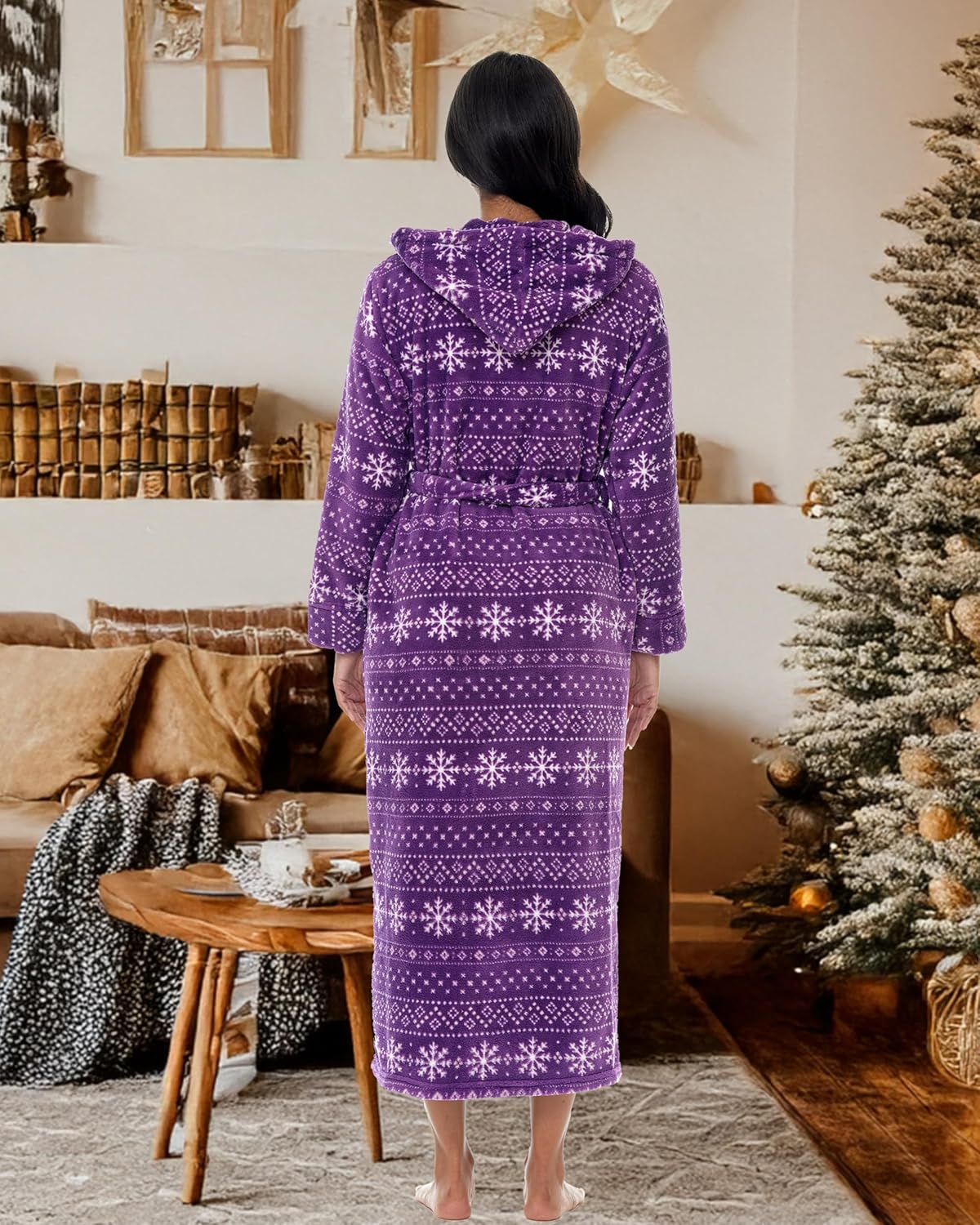 Alexander Del Rossa Womens Robe, Long Plush Bathrobe with Hood, Hooded Robes for Women Plus Size Bath Robe