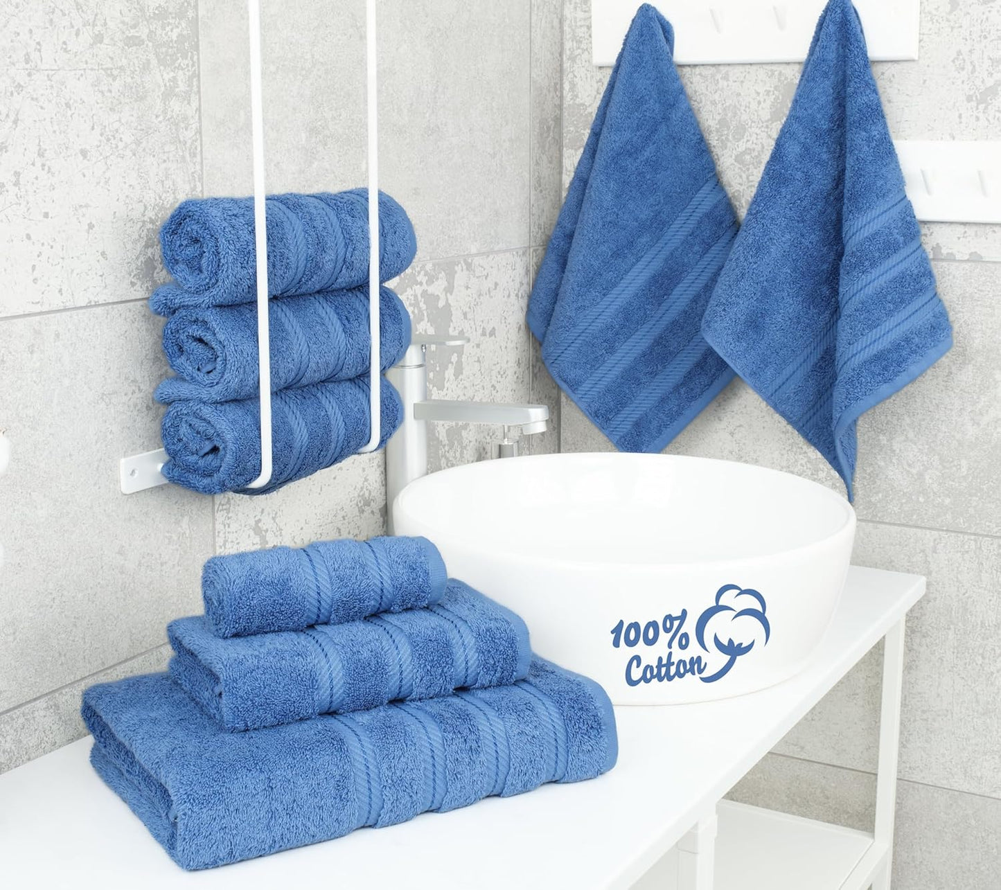 American Soft Linen Luxury 6 Piece Towel Set, 2 Bath Towels 2 Hand Towel 2 Washcloths, 600 GSM 100% Cotton Turkish Towels for Bathroom, Electric Blue Towel Sets