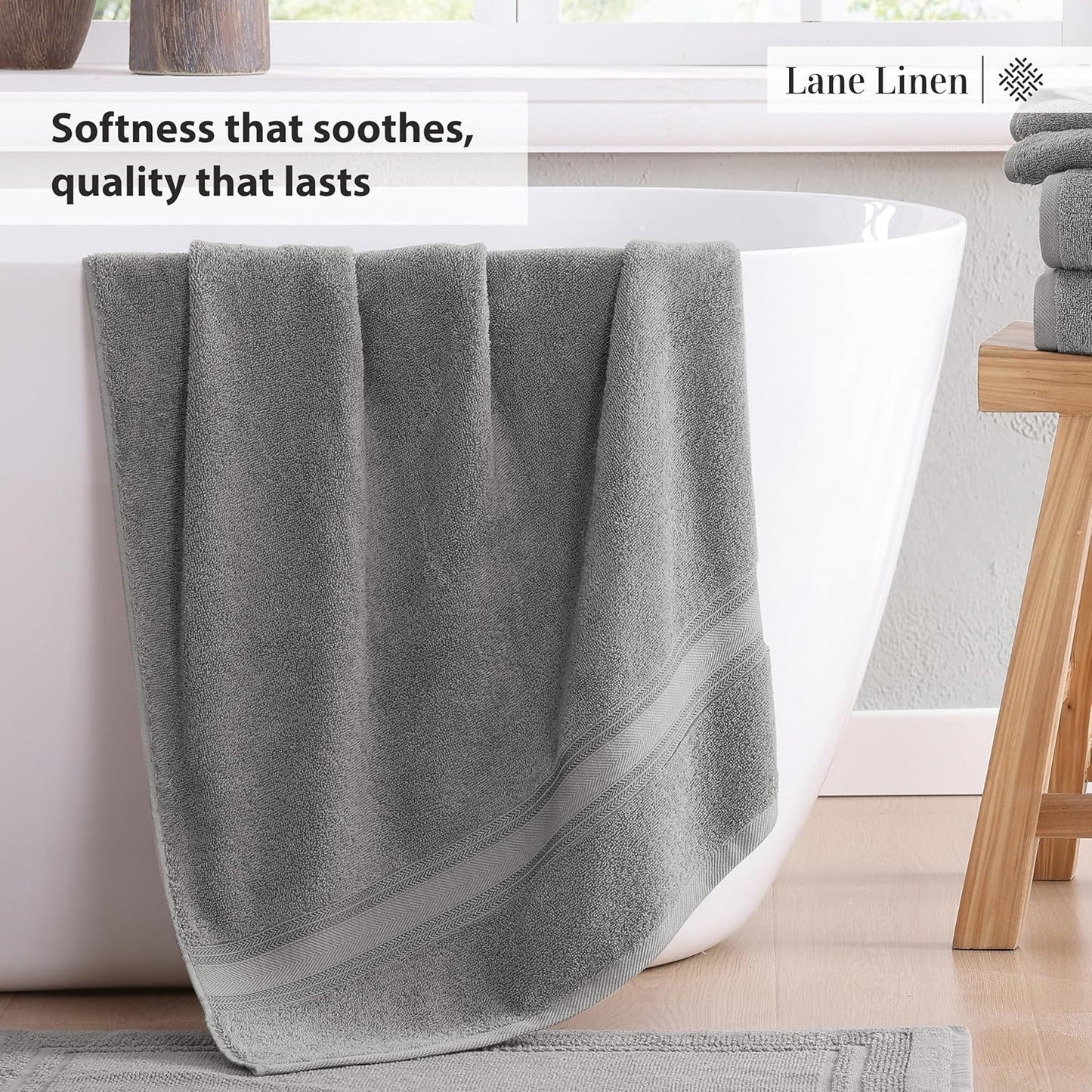 LANE LINEN Luxury Bath Towels Set - 6 Piece 100% Cotton Bathroom Quick Dry Shower Extra Aborbent Towel Super Soft 2 Hand Wash Cloths Space Grey