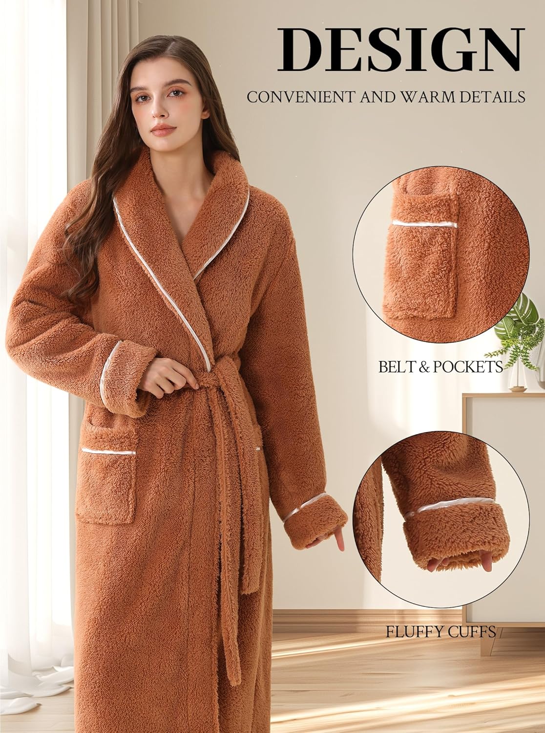 Hellomamma Long Bath Robe for Womens Plush Soft Fleece Bathrobes Nightgown Ladies Pajamas Sleepwear Housecoat