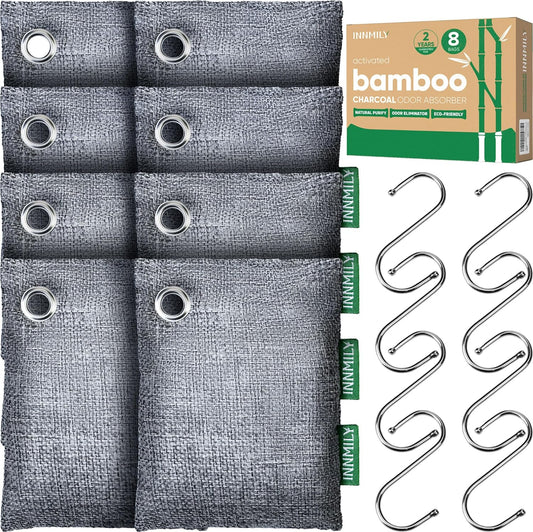 Activated Charcoal Odor Absorber, Odor Eliminator for Strong Odor,Bamboo Charcoal Air Purifying Bags for Home Car Closet Pet, Smoke Room Deodorizer (8 x 60g, Unscented)