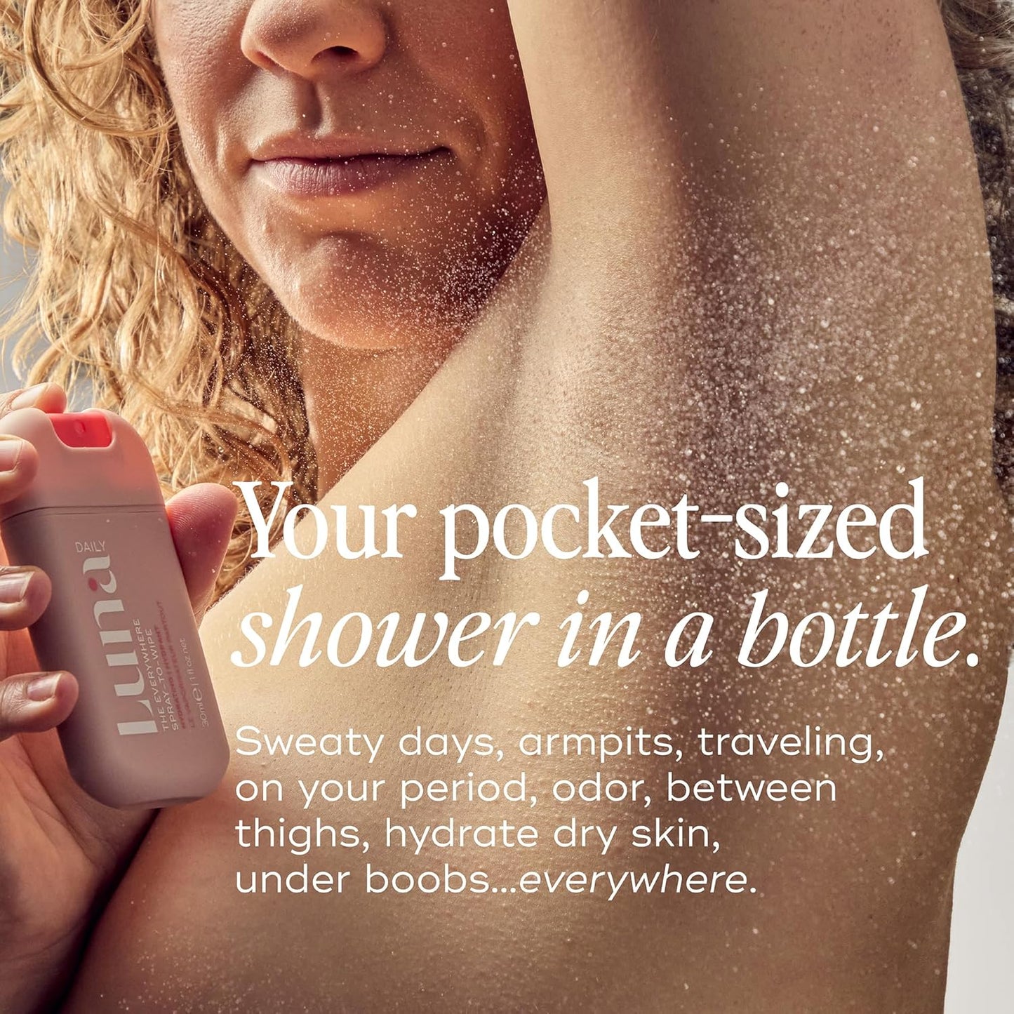 Luna Daily Body Cleansing Spray | Hydrating pH-Balanced Feminine & Body Mist | Gentle & Moisturizing for Intimate Hygiene, Underarms & Private Parts | Travel Essential for Women, Gym & Daily Care,30ml