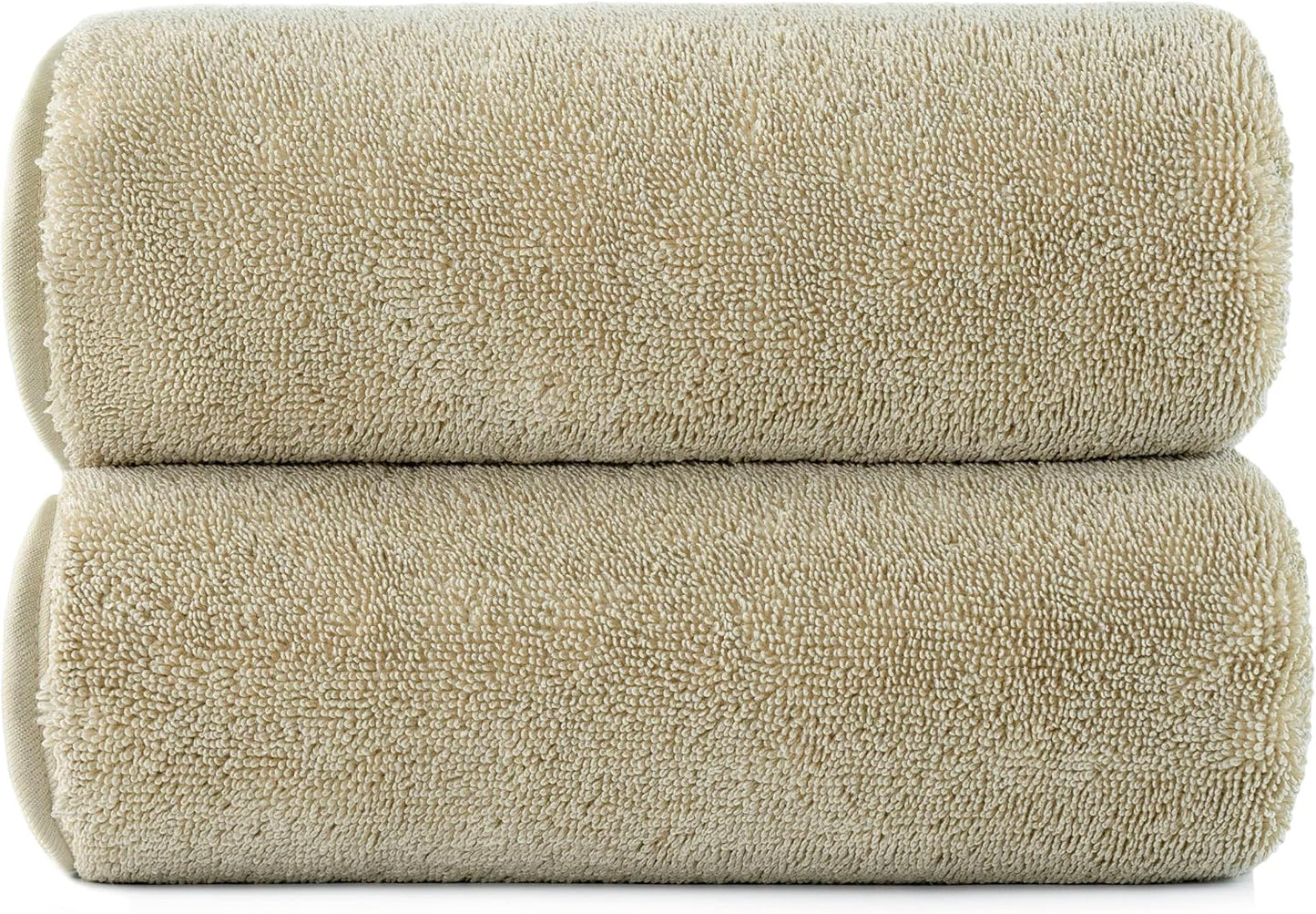 POLYTE Ring Spun Microfiber Oversize Quick Dry Lint Free Bath Towel, 60 x 30 in, Pack of 2 (Beige)