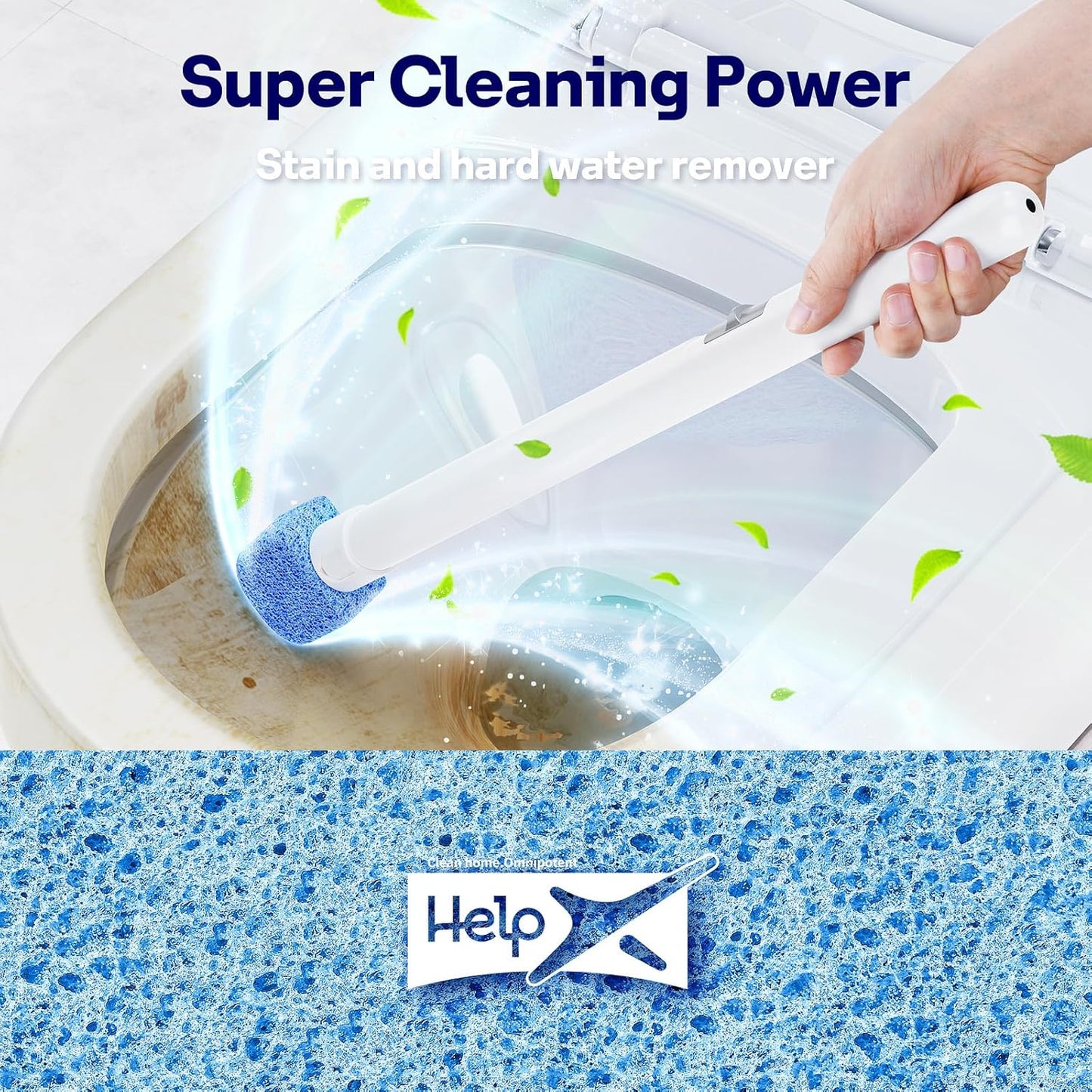 8 Pack Pumice Stone Toilet Bowl Set with 18 in Extra Long Handle,White Holder Case,Pumice Stone for Cleaning, for Cleaning Toilets, Bathtubs, Grills, Swimming Pools, Sinks