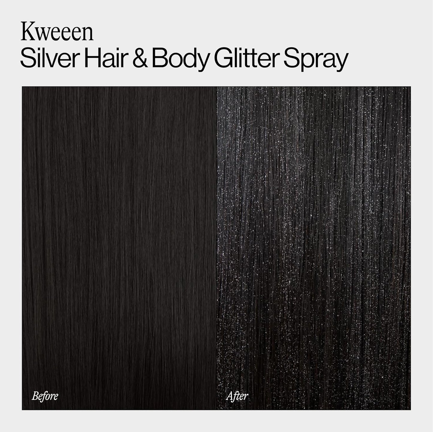 Eva NYC Kweeen Silver Hair and Body Glitter Spray - Our Original Ultra Shimmery Glitter, New Look - Adds Shine + Non-Sticky - Quick Drying Sparkle Spray - Warm Vanilla Scent - 4.9 oz