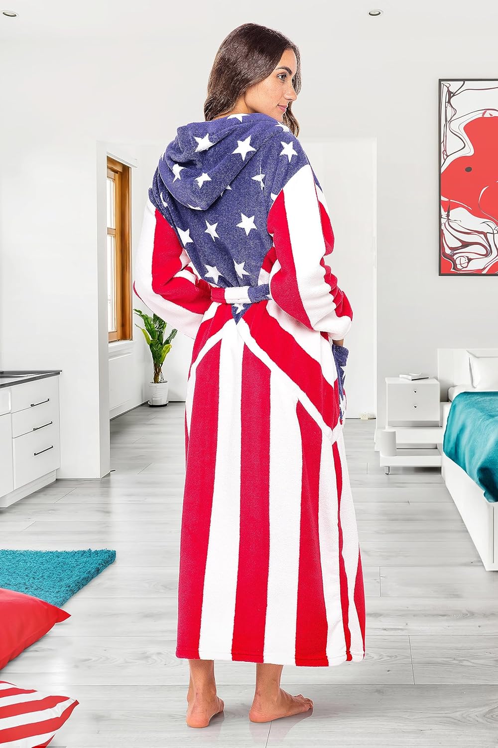 Alexander Del Rossa Womens Robe, Long Plush Bathrobe with Hood, Hooded Robes for Women Plus Size Bath Robe