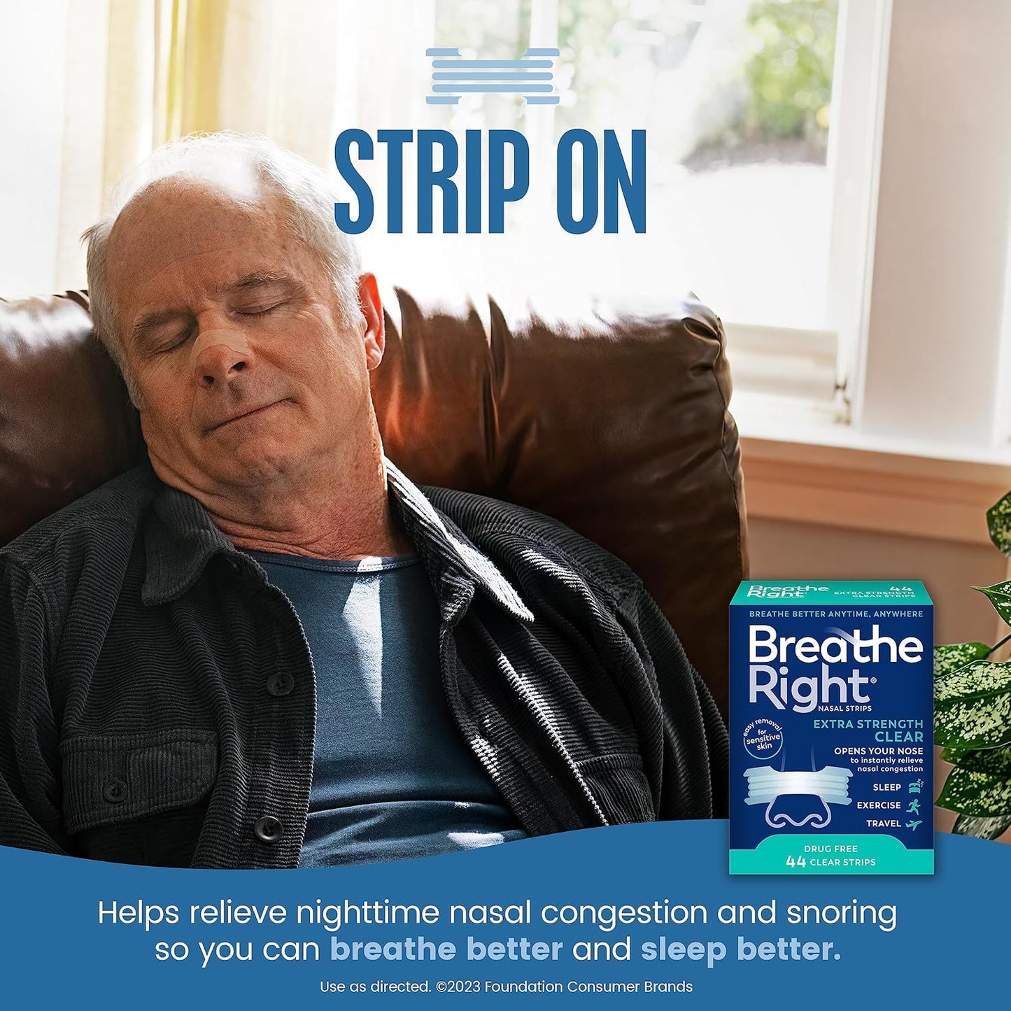 Breathe Right Nasal Strips | Extra Strength | Clear | For Sensitive Skin I Drug-Free Snoring Solution & Nasal Congestion Relief Caused by Colds & Allergies | 44 Count (Packaging May Vary)