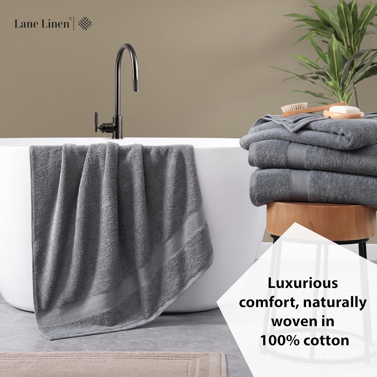 LANE LINEN 100% Cotton 4 Pack Bath Sheets (35"x66") - Ring Spun, Extra Large Cotton Bath Towels Set - Quick Dry, Soft & Absorbent Oversized Towel Set - Remains Soft After Multiple Washes - Cool Grey