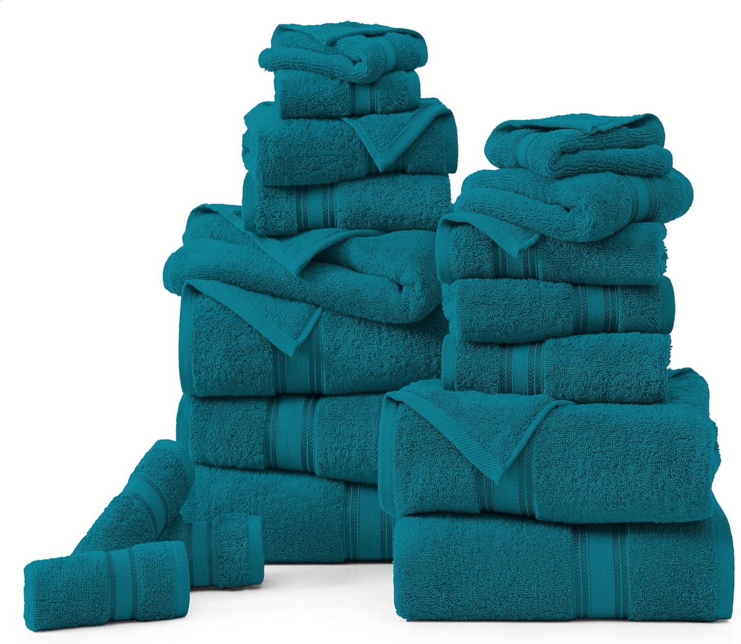 Lane Linen 100% Cotton Luxury Bathroom Towel Set - 18 Pcs - Zero Twist, Quick Dry, Super Soft & Highly Absorbent - 6 Bath Towels, 6 Washcloths, 6 Hand Towels - Tumble Dry regains Fluffiness - Sea Port