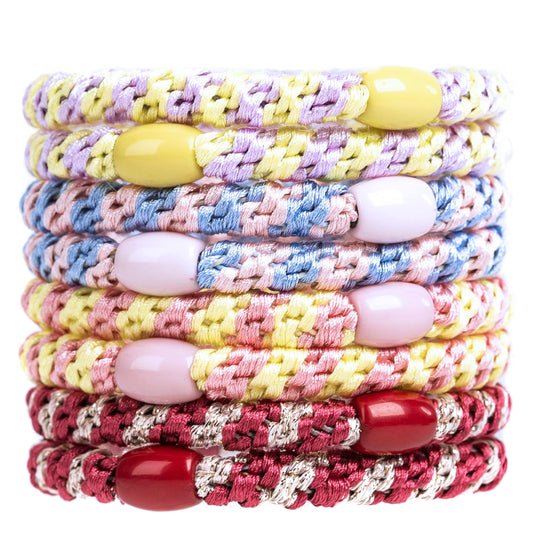 AXEN 8PCS Elastic Hair Tie for Women Girls, Cotton Bands Soft Woven Ponytail Holders for Thick Hair and Curly Hair, Double Mixed Colors