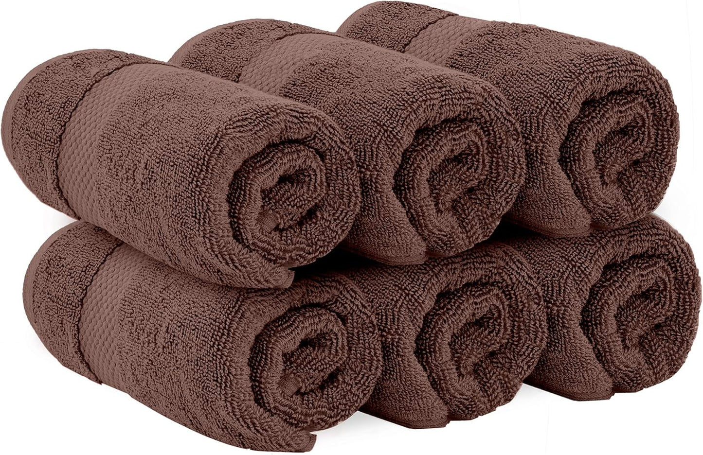 White Classic Luxury Brown Hand Towels - Soft 100% Turkish Cotton | Highly Absorbent Hotel spa Bathroom Towel Collection | 16x30 Inch | Set of 6
