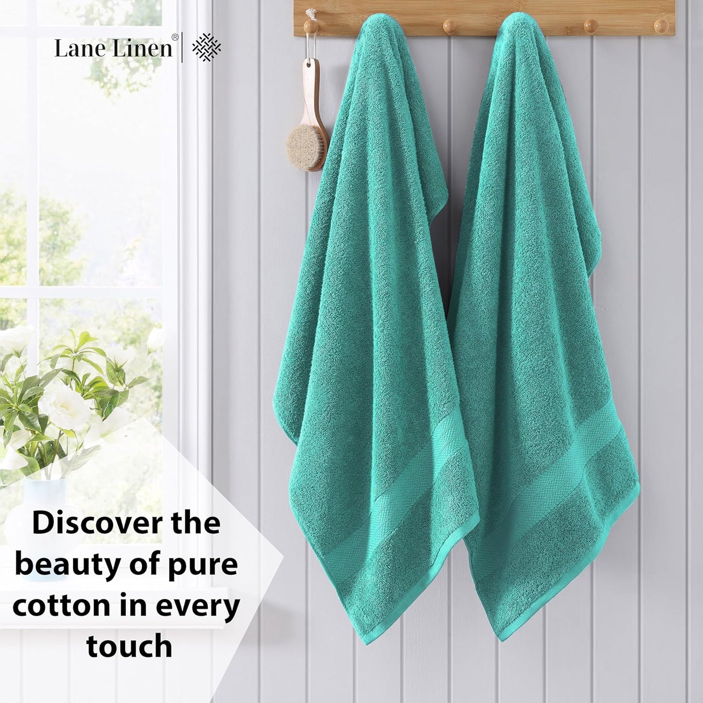 Lane Linen 100% Cotton Oversized Bath Towels Set of 4 (35"x66") - Ring Spun Cotton Oversized Luxury Towels - Quick Dry, Soft & Absorbent Extra Large Bath Towel Sets - Remains Soft after Washing - Teal