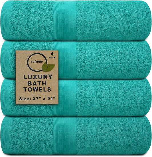 Softolle Luxury Bath Towels Set of 4 (27” x 54”) | Towels for Bathroom | Super Soft | Highly Absorbent Towels for Home, Spa, Gym (Teal)