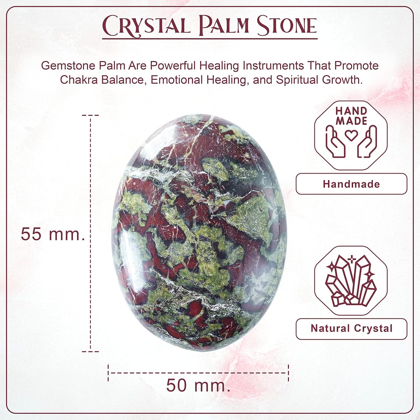 Crocon 50mm Dragon Bloodstone Large Oval Palm Stone 900+ Carats Pocket Massage Worry Stones for Natural Body Chakra Balancing Reiki Healing Stones and Crystal Grid Healing Massage Spa Energy Crystals