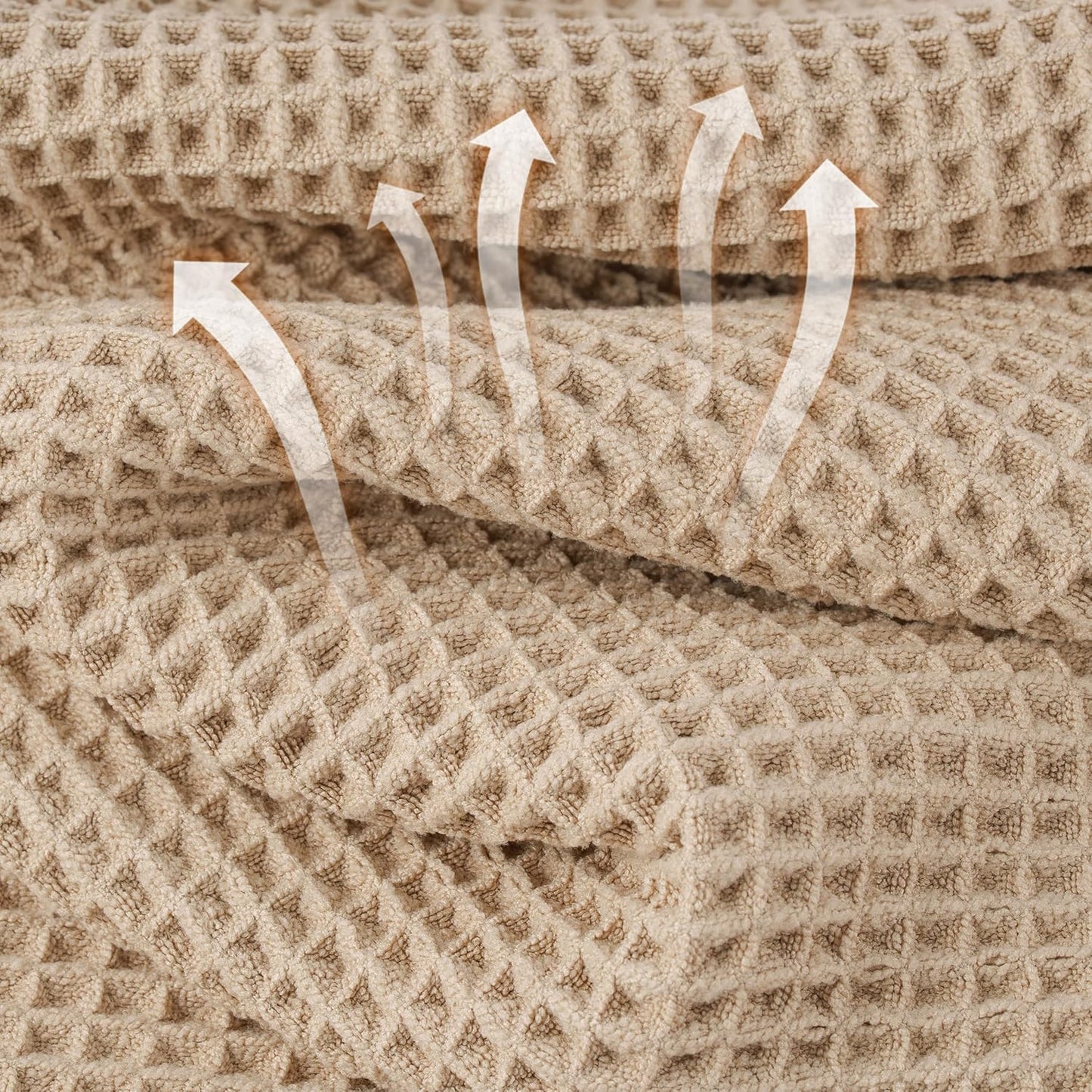New Microfiber Waffle Bath Towels, 2 Pieces, Oversized, Soft, Absorbent, Fast Drying, Lint Free (Beige)