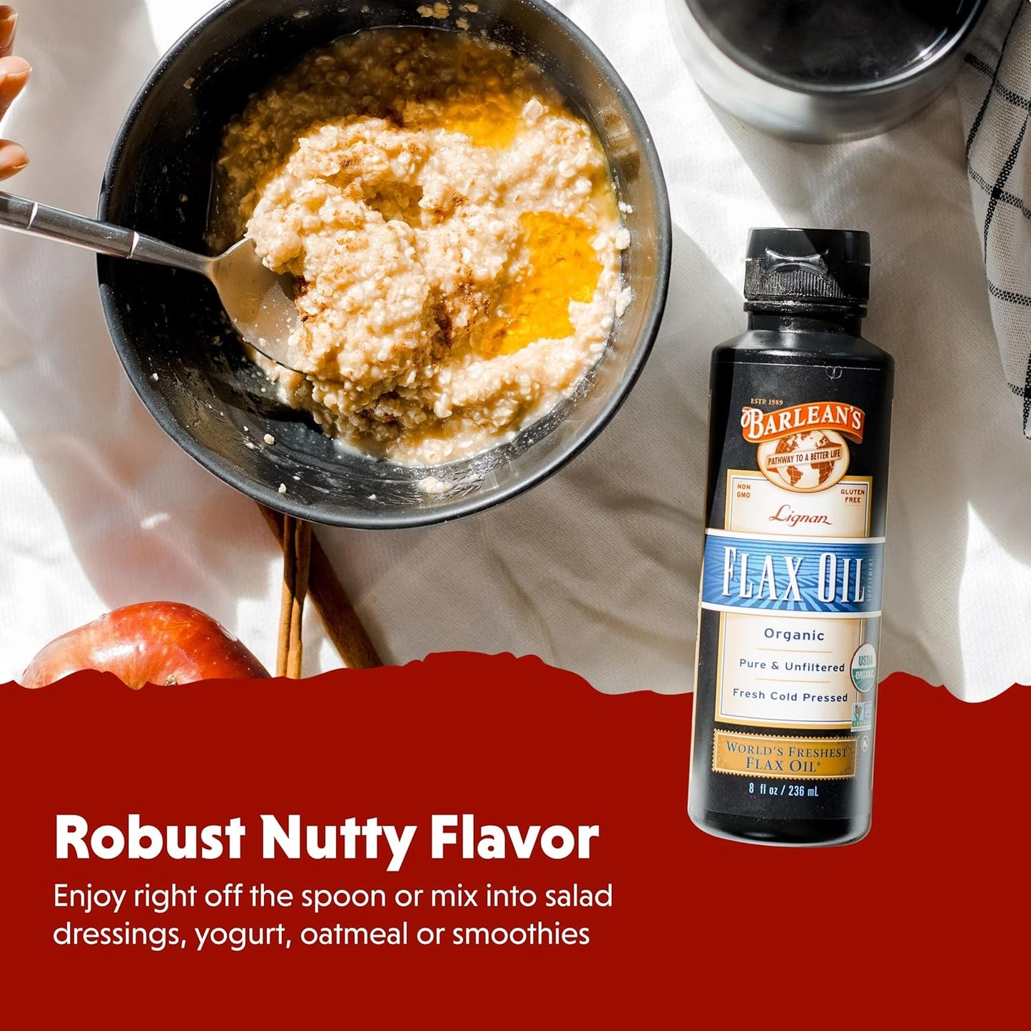 Barlean's Organic Lignan Omega 3 Flaxseed Oil Liquid Supplement for Men and Women, Cold Press Flax Seeds, 7230mg ALA Fatty Acid, Vegan and Gluten Free, 16 oz