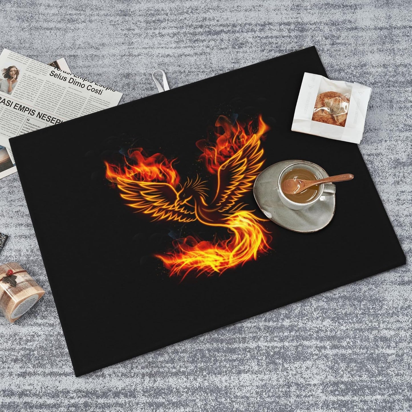 Funny Dish Drying Mat for Kitchen Counter Absorbent Reversible Fire Phoenix Drying Pad Dark Kitchen Decor Black Dish Drainer Rack Mats 18"x24"