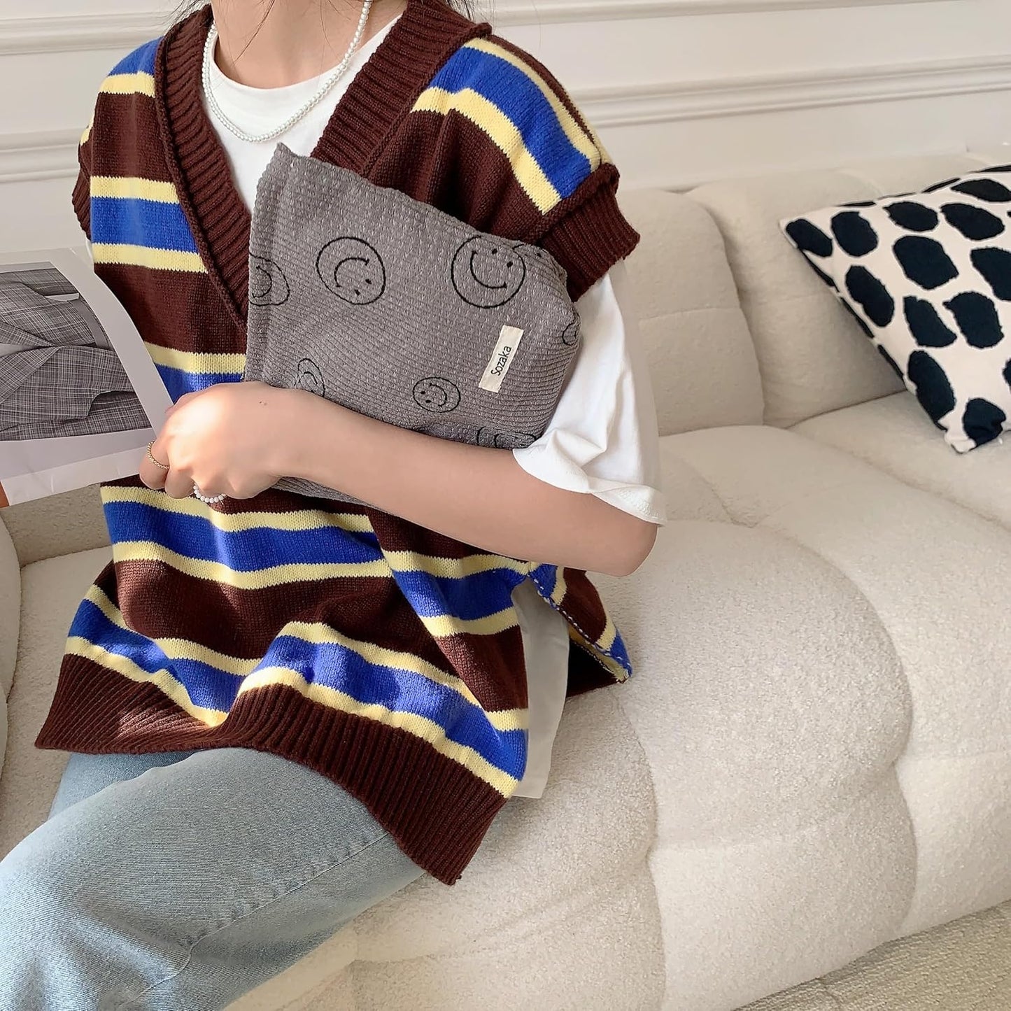 Cosmetic Bags for Women - Corduroy Cosmetic Bag Aesthetic Women Handbags Purses Smile Dots Makeup Organizer Storage Makeup Bag Girls Case Bags (A-Black)