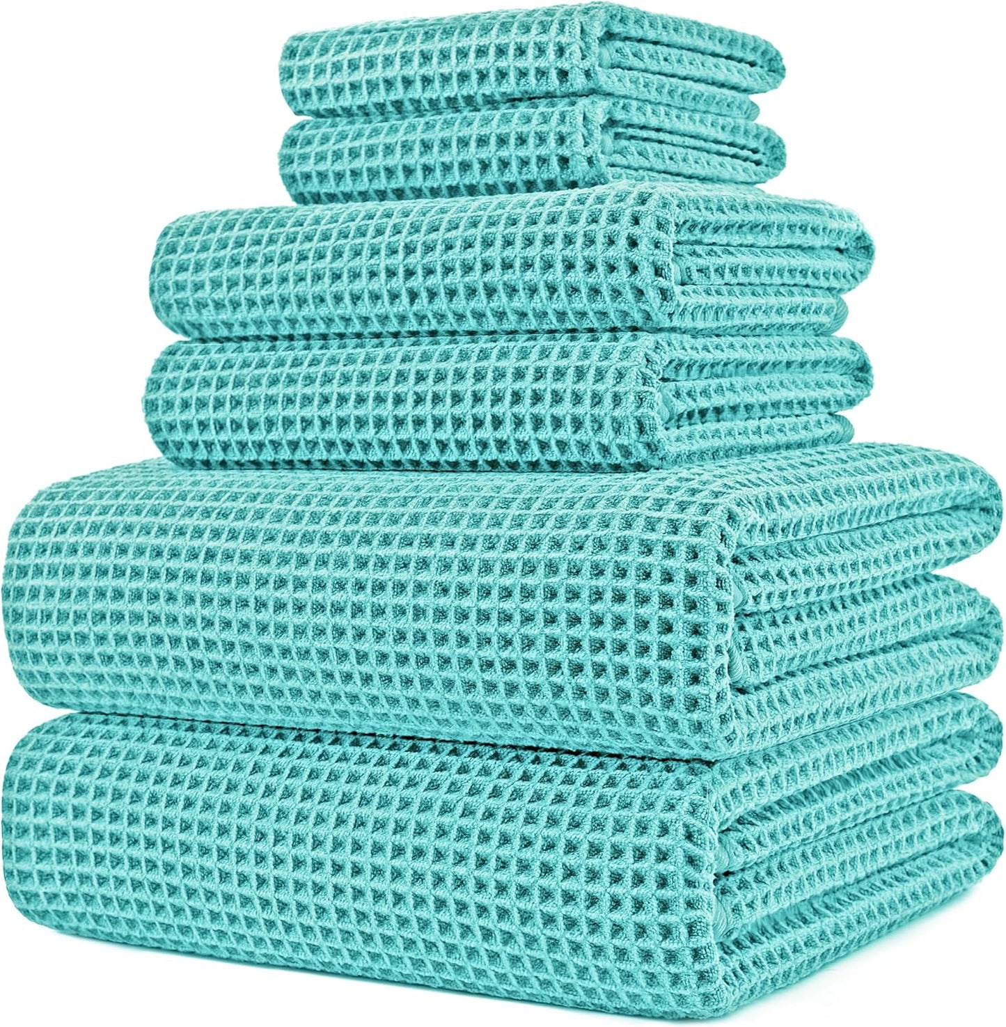 POLYTE Oversize, 60 x 30 in., Quick Dry Lint Free Microfiber Bath Towel Set, 6 Piece (Waffle Weave)