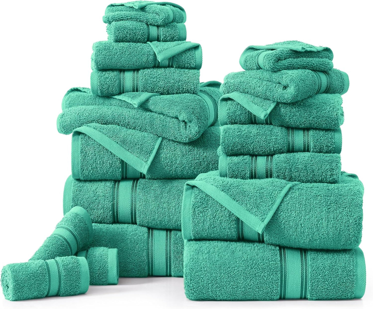LANE LINEN 100% Mercerized Cotton Luxury Bathroom Towel Set - 18 Pcs - Zero Twist, Fluffy, Soft & Highly Absorbent - 6 Bath, 6 Washcloths, 6 Hand Towels - Avaialable in Wide Variety of Colours - Teal