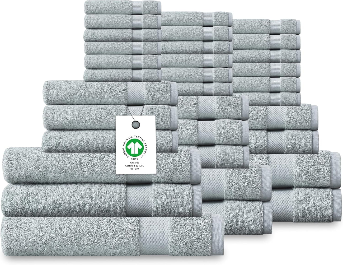 Delara Organic Cotton Luxuriously Plush Bath Towel 33 Piece Set|GOTS & Oeko-TEX Certified|Premium Hotel Quality Towels|Feather Touch Technology|650 GSM Long Staple|Soft, Quick Dry & Ultra-Absorbent