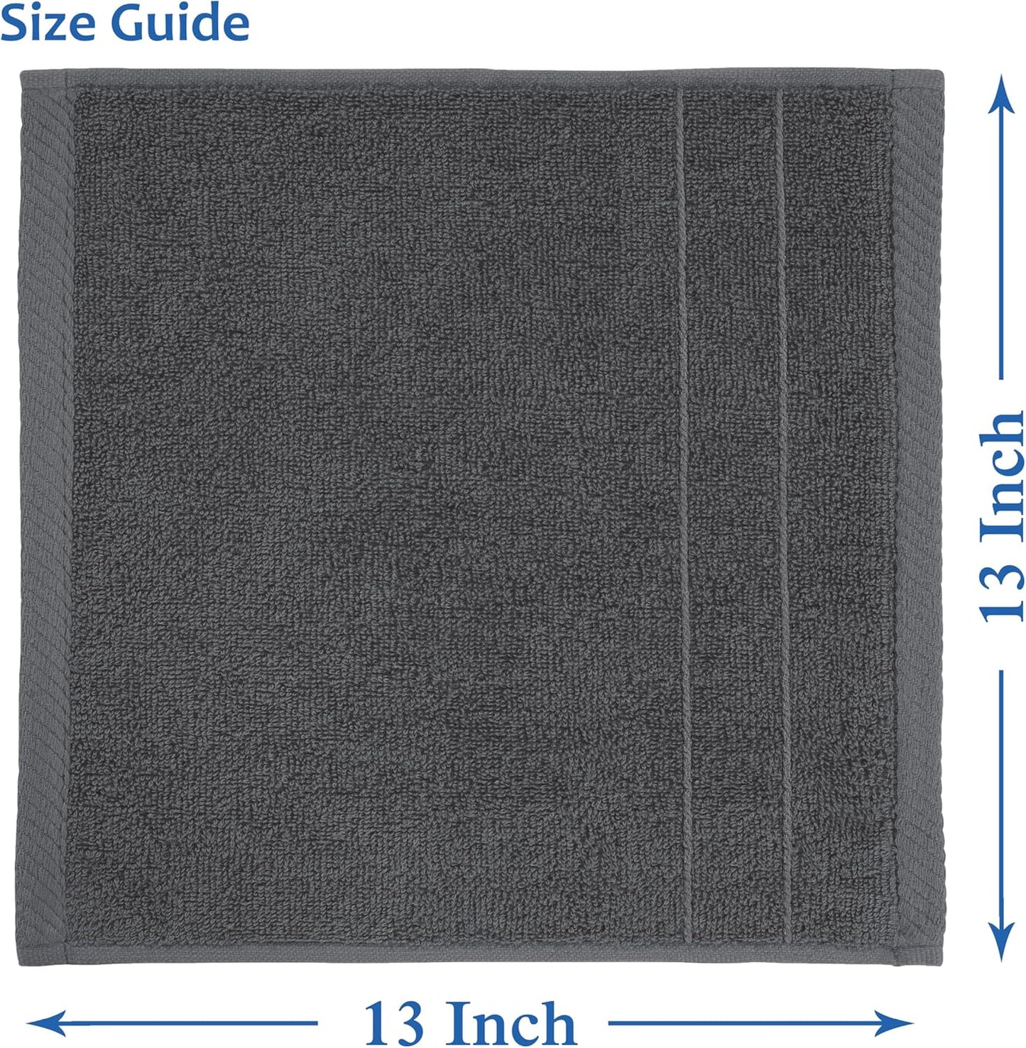 Casa Platino Wash Cloths Set of 12- Spa & Salon Quality - 100% Ring Spun Cotton Face Towels - Soft & Ultra Absorbent Washcloths for Body, Beauty, Home, Gym - Fingertip Towels - 13"x13", Cool Grey