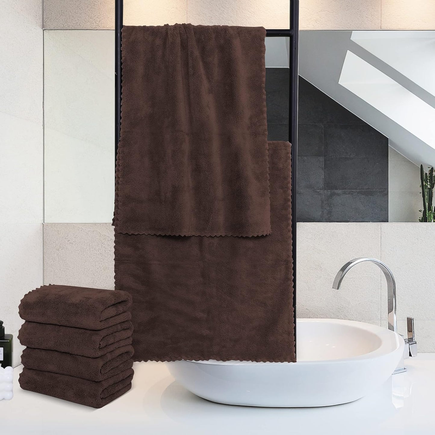 MOONQUEEN 18 Pack Premium Hand Towels - Quick Drying - Microfiber Coral Velvet Highly Absorbent Towels - Multipurpose Use as Hotel, Bathroom, Shower, Spa, Hand Towel 16 x 28 inches (Wood Brown)
