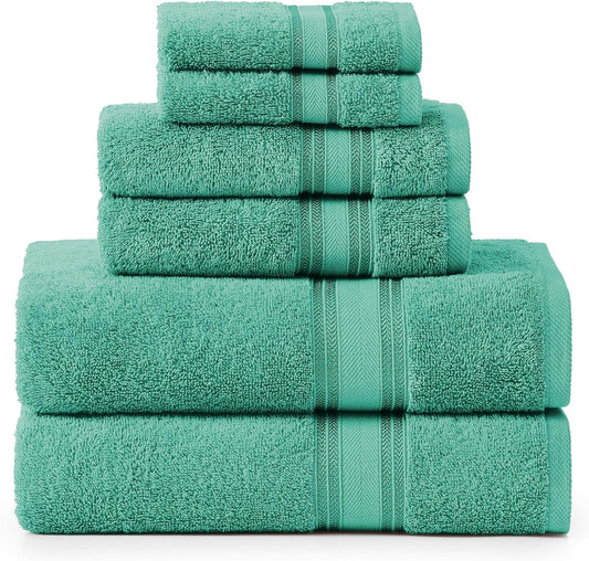LANE LINEN Luxury Bath Towels Set - 6 Piece, 100% Cotton, Zero Twist, Quick Dry, Absorbent, Super Soft 2 Bath Towels, 2 Hand Towels, 2 Wash Cloths: Teal