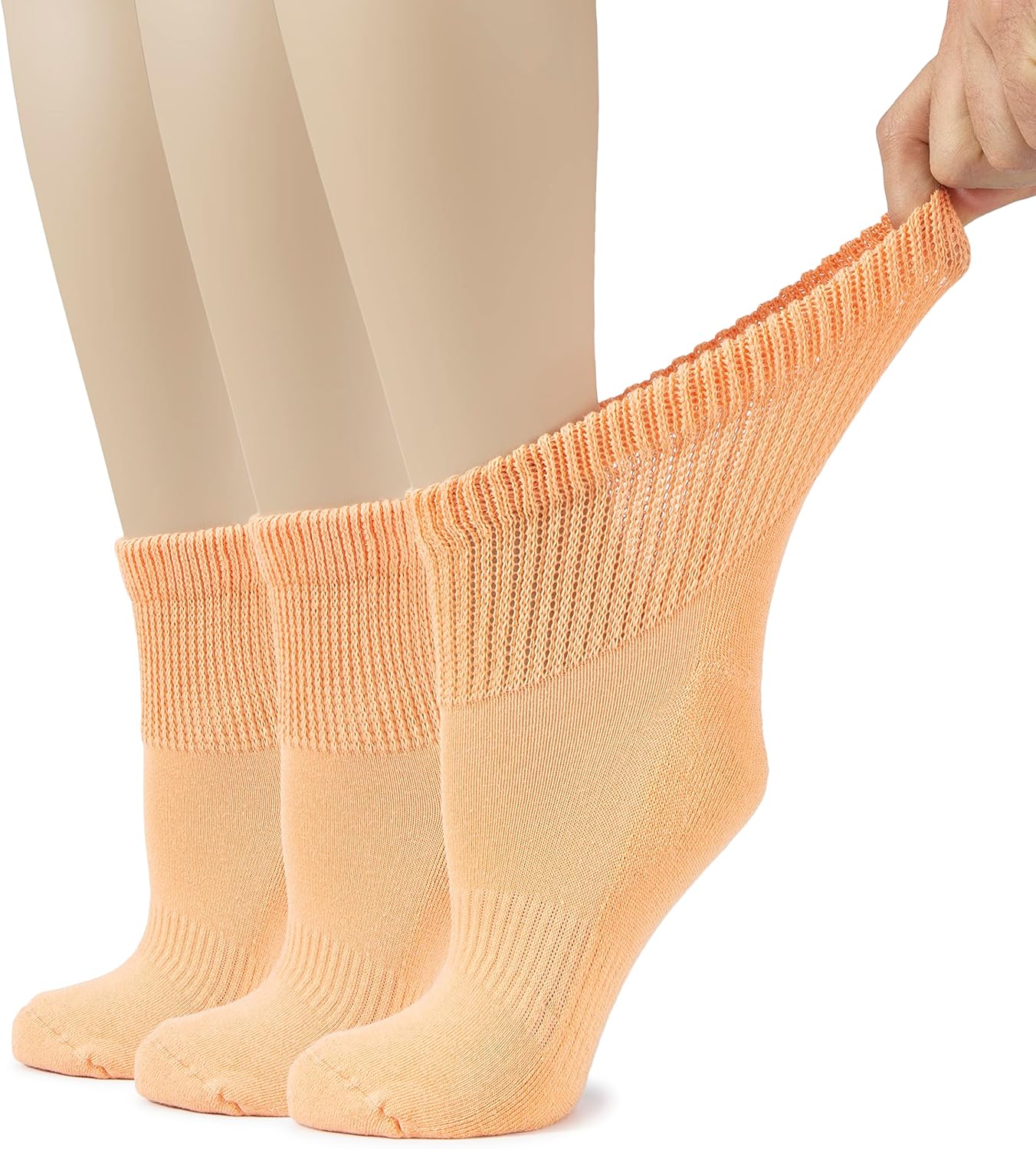 Hugh Ugoli Women's Cotton Diabetic Ankle Socks, Wide, Loose, Stretchy, Seamless Toe, Non Binding Top Semi Cushion, 3-6 Pairs