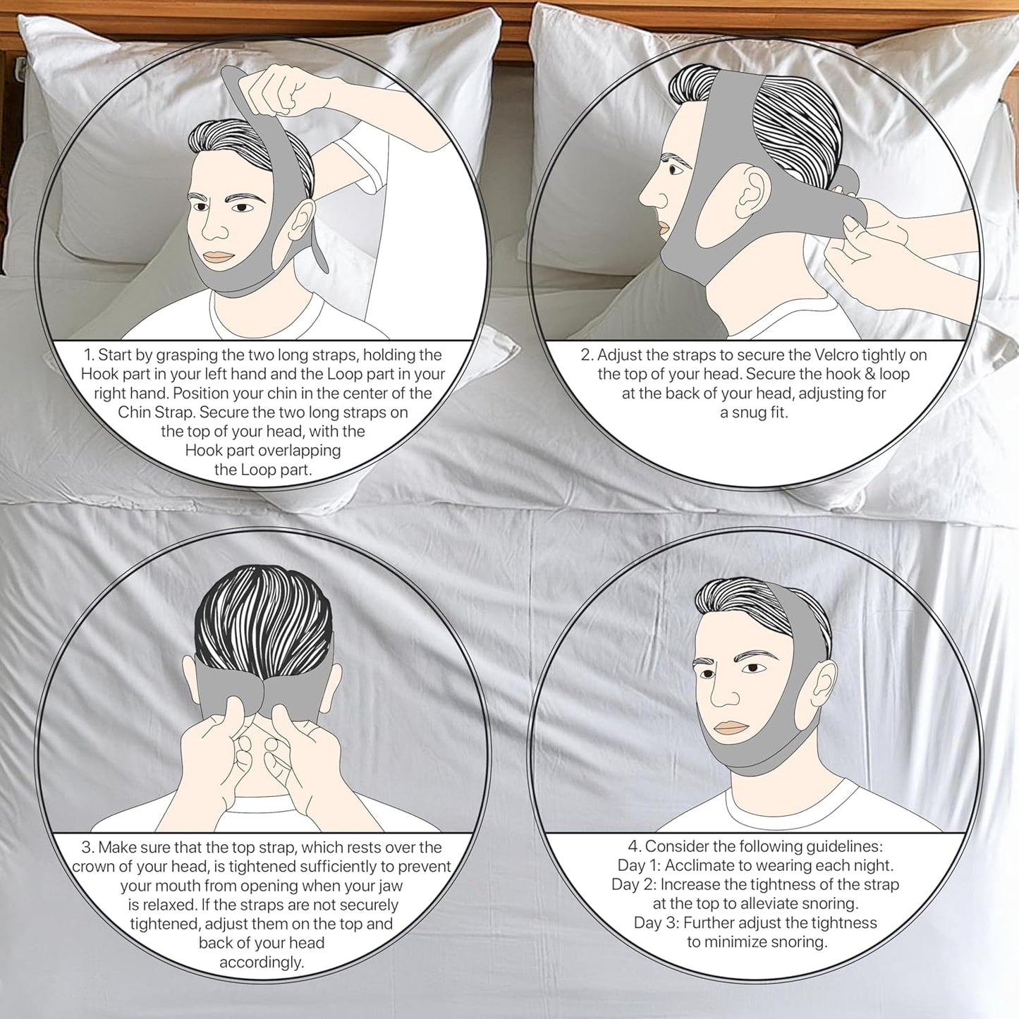 Chin Strap for CPAP Users | Comfortable Mouth Support to Encourage Closed Mouth Positioning Nasal Breathing for Men and Women Who Breathe Through The Mouth During Sleep by PIDOTI (Black, L-XL)