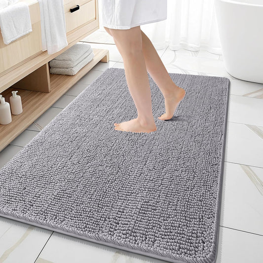 OLANLY Bathroom Rugs 59x35, Extra Soft Absorbent Chenille Bath Rugs, Rubber Backing Quick Dry, Machine Washable Bath Mats for Bathroom Floor, Tub and Shower, Home Decor Accessories, Grey