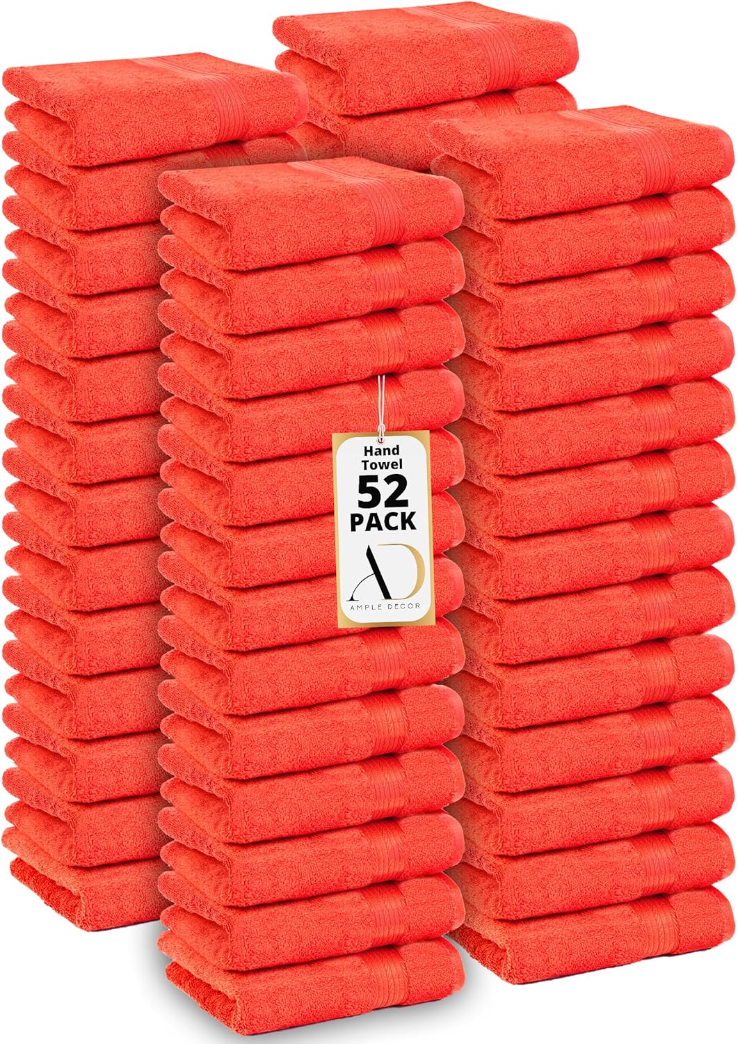 Ample Decor Hand Towel 18 X 28 Inch Pack of 52 600 GSM 100% Cotton, Soft Absorbent Thick Durable Premium Quality, for Hotel, Bathroom, Spa, Daily Use, Gym - Machine Washable - Orange