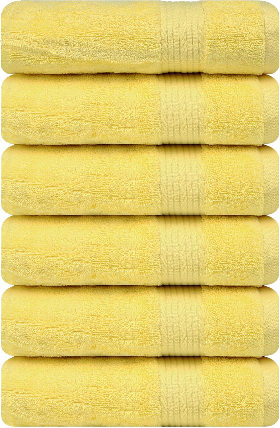 Ample Decor Hand Towel 18 X 28 Inch Pack of 6 600 GSM 100% Cotton,Oeko Tex Certified Soft Absorbent Thick Durable Premium Quality, for Hotel, Bathroom, Spa,Daily Use,Gym-Machine Washable-Yellow